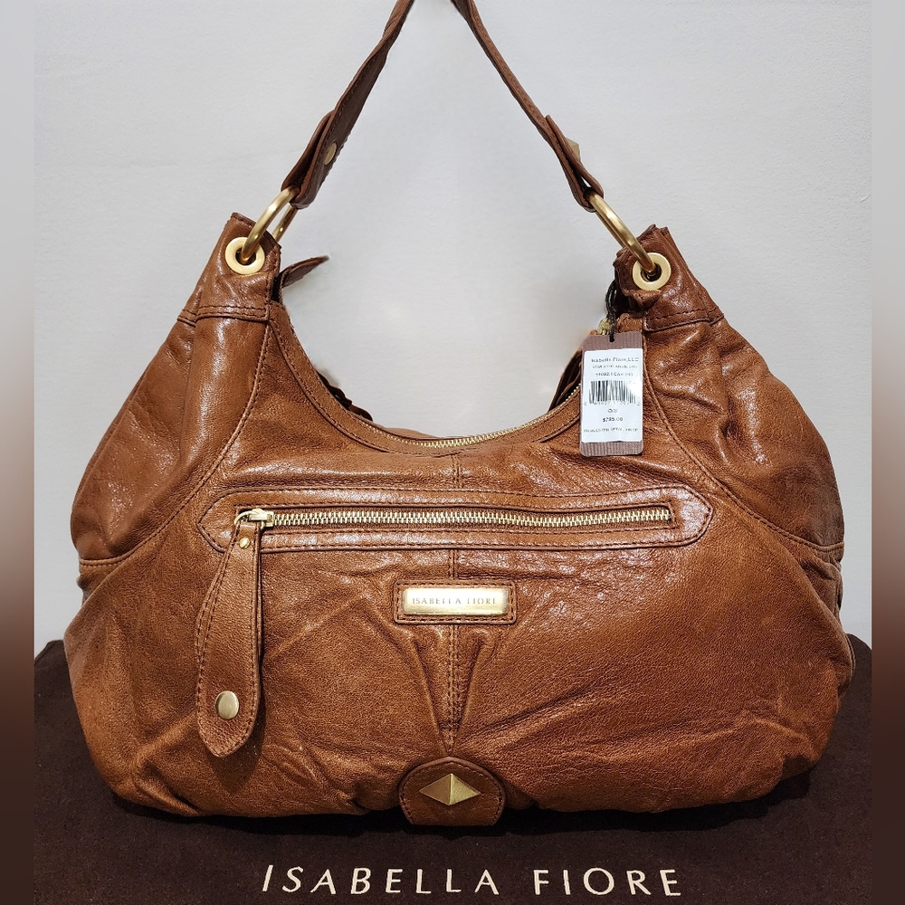 Isabella Fiore Brown Shoulder Bag with Gold Accents - Picture 2 of 9